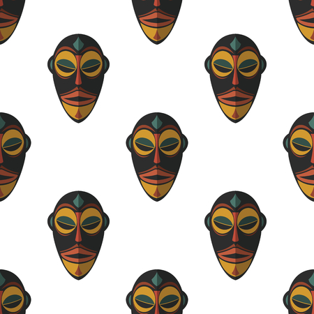 African mask seamless pattern vector illustration background. Flat icon. Ritual symbol.のイラスト素材
