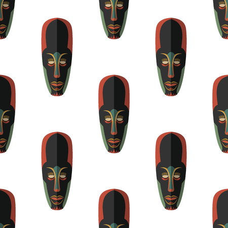 African mask seamless pattern vector illustration background. Flat icon. Ritual symbol.のイラスト素材