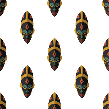 African mask seamless pattern vector illustration background. Flat icon. Ritual symbol.のイラスト素材