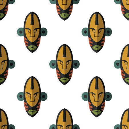 African mask seamless pattern vector illustration background. Flat icon. Ritual symbol.のイラスト素材