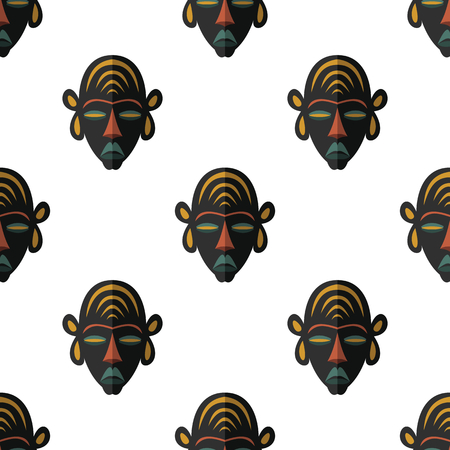African mask seamless pattern vector illustration background. Flat icon. Ritual symbol.のイラスト素材