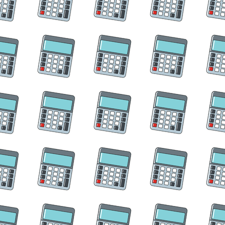 Calculator seamless pattern in cartoon style isolated on white background vector illustration for webのイラスト素材