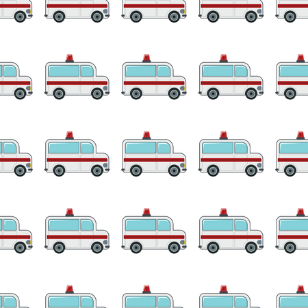 Ambulance seamless pattern in cartoon style isolated on white background vector illustration for webのイラスト素材