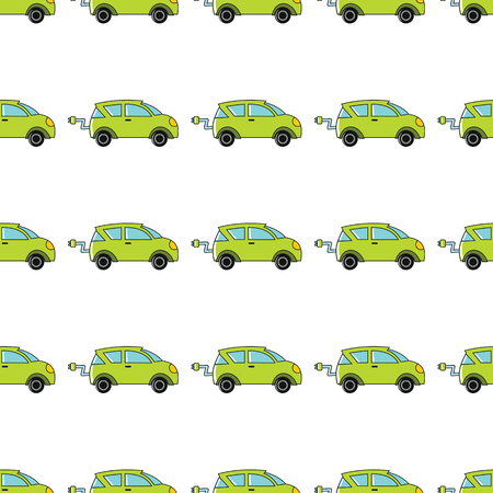 Electro car seamless pattern in cartoon style isolated on white background vector illustration for webのイラスト素材