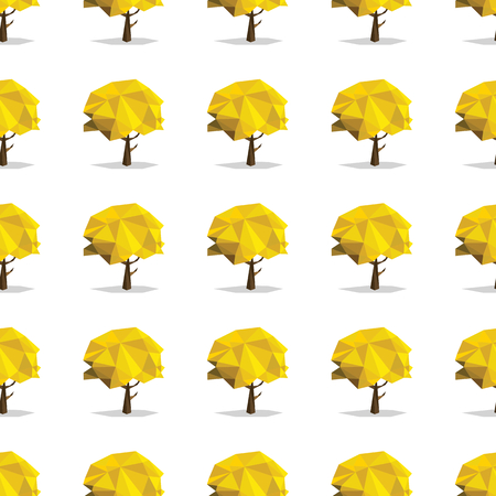 Yellow low polygonal trees seamless pattern in cartoon style isolated on white background vector illustration for webのイラスト素材