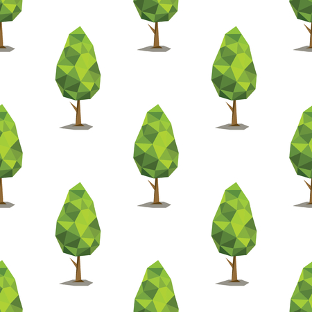 Green low polygonal trees seamless pattern in cartoon style isolated on white background vector illustration for webのイラスト素材