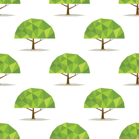 Green low polygonal trees seamless pattern in cartoon style isolated on white background vector illustration for webのイラスト素材