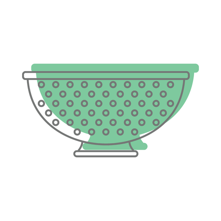 Green collander in doodle style icons vector illustration for design and web isolated on white background. Collander vector object for labels and logoのイラスト素材