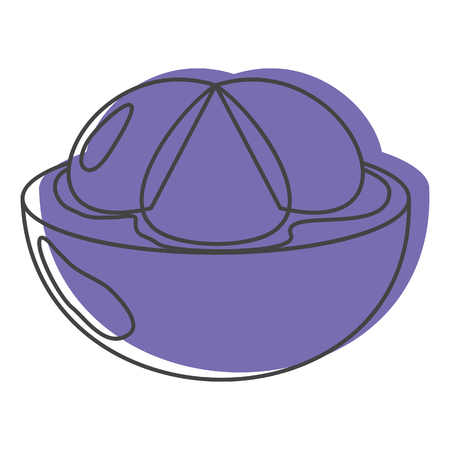 Mangosteen in doodle style icons vector illustration for design and web isolated on white background. Mangosteen vector object for labels and logoのイラスト素材