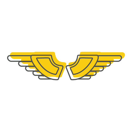 Gold wings doodle icon vector illustration for design and web isolated on white background. Wings vector object for labels, logos and advertisingのイラスト素材