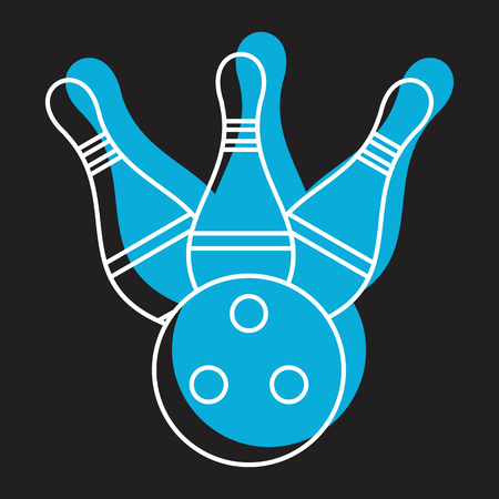 Bowling ball and pins icon in doodle style vector illustration for design and web isolated on black background. Bowling ball and pins vector object for label and advertising.のイラスト素材