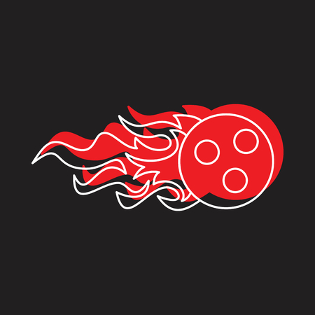 Bowling ball with fire icon in doodle style vector illustration for design and web isolated on black background. Bowling ball vector object for label and advertising.のイラスト素材