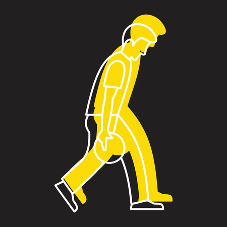 Bowling man icon in doodle style vector illustration for design and web isolated on black background. Bowling man vector object for label and advertising.のイラスト素材