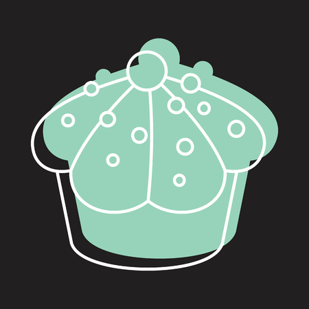 Dessert cake icon in doodle style vector illustration for design and web isolated on black background. Dessert cake vector object for labels and advertising.のイラスト素材