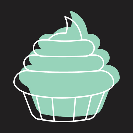 Cake icon in doodle style vector illustration for design and web isolated on black background. Cake vector object for labels and advertising.のイラスト素材