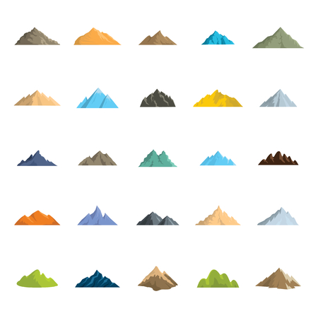 Mountain flat icons set vector illustration for design and web isolated on white background. Mountain vector object for label and advertisingのイラスト素材