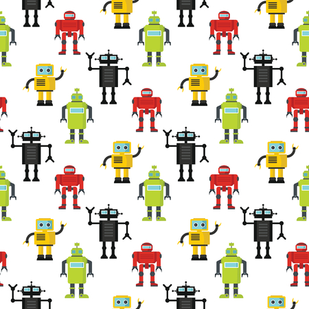 Robots seamless pattern vector illustration background. Color flat robots stylish textureのイラスト素材