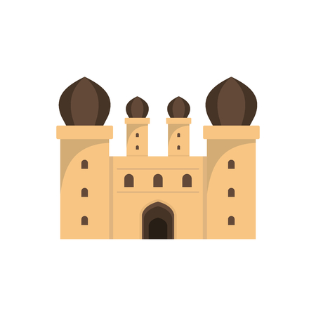 Medieval castle with fortified wall and towers icon. Flat illustration of Medieval castle vector icon for web isolated on white backgroundのイラスト素材