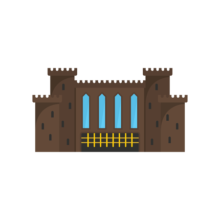 Medieval fort castle with fortified wall and towers icon. Flat illustration of Medieval castle vector icon for web isolated on white backgroundのイラスト素材