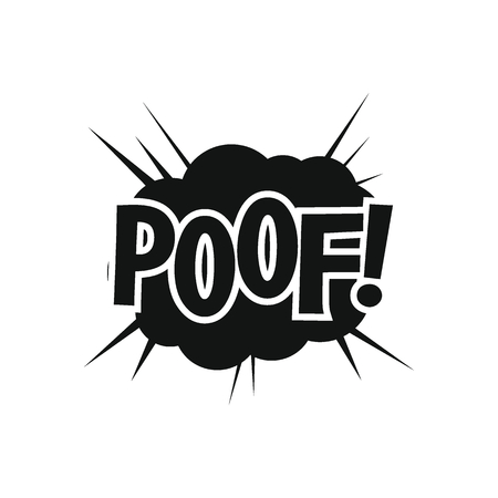 Comic speech bubble with expression text POOF. Comic speech bubble black simple silhouette vector illustration for games, cartoon, animation and webのイラスト素材