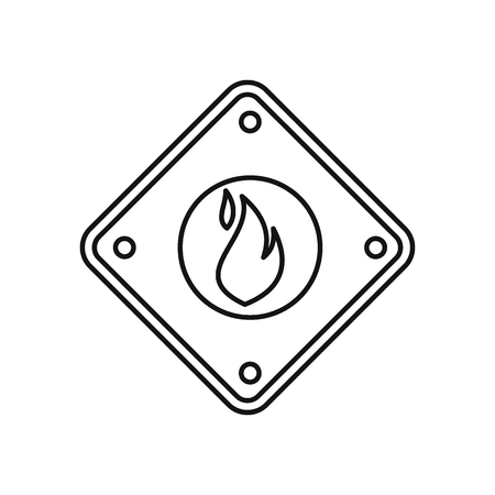 Fire warning sign icon. Black outline illustration of Fire warning sign vector icon for web isolated on white backgroundのイラスト素材