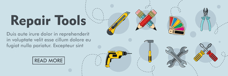 Repair tools horizontal banner. Repair tools vector illustration in cartoon style for webのイラスト素材