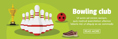 Bowling horizontal banner. Bowling club with award cup and game tool vector illustration in flat style for webのイラスト素材