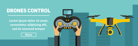 Drone horizontal banner. Drone remote control vector illustration in flat style for webのイラスト素材
