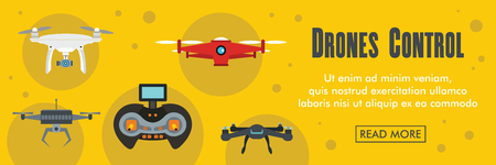 Drone horizontal banner. Drones remote control vector illustration in flat style for webのイラスト素材