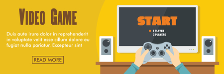 Video game horizontal banner. Video game vector illustration in flat style for webのイラスト素材