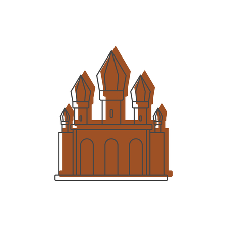 Medieval knight castle with fortified wall and towers icon. Doodle illustration of Medieval castle vector icon for web isolated on white backgroundのイラスト素材