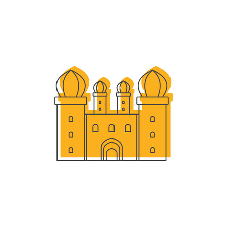 Medieval knight citadel with fortified wall and towers icon. Doodle illustration of Medieval castle vector icon for web isolated on white backgroundのイラスト素材