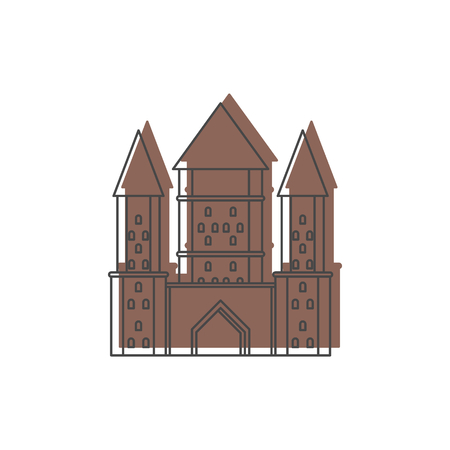 Medieval kingdom castle with fortified wall and towers icon. Doodle illustration of Medieval castle vector icon for web isolated on white backgroundのイラスト素材