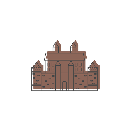 Medieval knight castle with fortified wall and towers icon.のイラスト素材