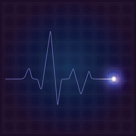 Healthcare blue medical background with neon heart cardiogram. Cardiology vector concept with pulse rate diagram. Digital cardiogram, illustration of diagnostic curve cardiogramのイラスト素材