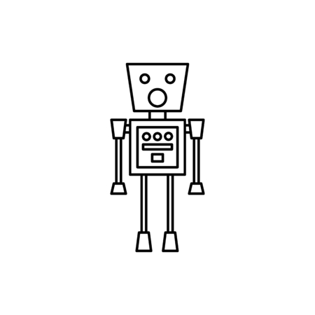 Robot icon in line style. Vector illustration with automatic helper robot on white background. Robot object for web, design, science illustration. Automation manufacturing.のイラスト素材