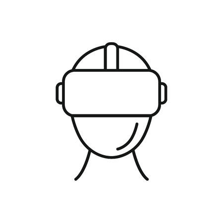 Virtual reality helmet outline icon. Headset virtual reality vector illustration on white background.のイラスト素材