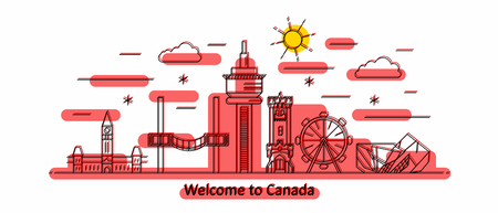 Canada panorama. Canada vector illustration in outline style with buildings and city architecture. Welcome to Canada.のイラスト素材