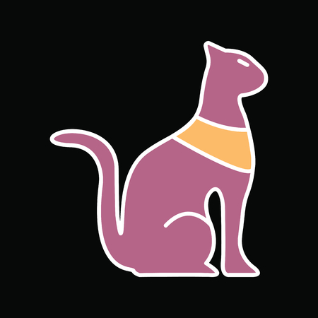 Egyptian cat icon in cartoon style. Egyptian cat object vector illustration isolated on black background. Element of Egyptian culture and traditionのイラスト素材