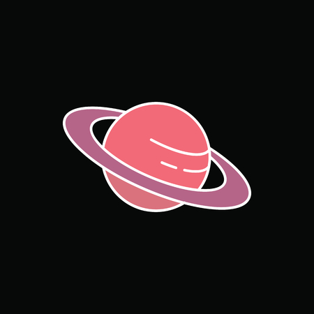 Saturn planet icon. Cartoon Saturn planet vector icon for web design isolated on black backgroundのイラスト素材