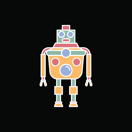 Robot icon. Cartoon science Robot vector icon for web design isolated on black backgroundのイラスト素材