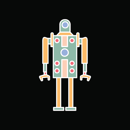 Robot icon. Cartoon technology Robot vector icon for web design isolated on black backgroundのイラスト素材