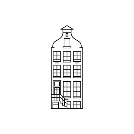 Design of House in Netherlands and Typical Dutch Architecture icon. Vector illustration in outline style isolated on white backgroundのイラスト素材