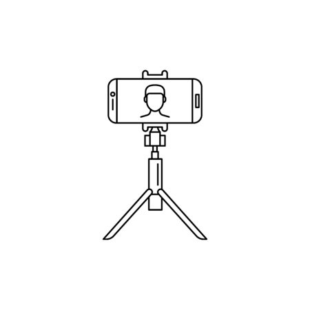 Outline Phone on tripod make photo vector illustration for web design isolated on white backgroundのイラスト素材