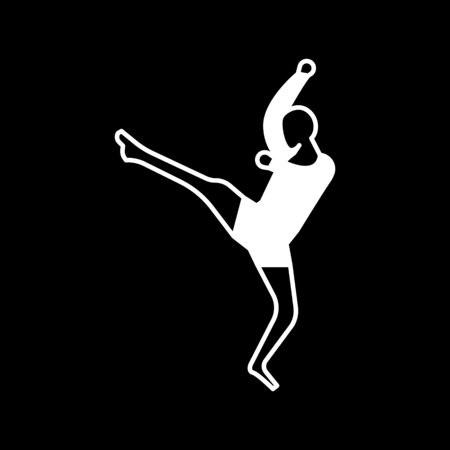 Muay Thai sport man icon. Silhouette Muay Thai sport man vector icon for web design isolated on black backgroundのイラスト素材