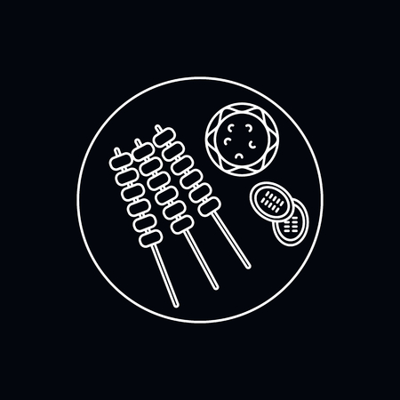 Satay icon. Outline illustration of Satay vector icon for web and advertising isolated on black background. Element of culture and traditionsのイラスト素材