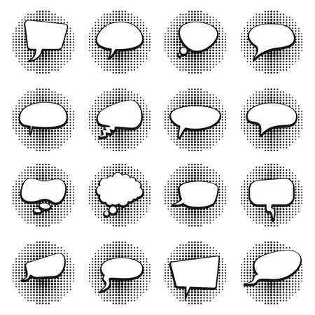 Vintage speech bubble set with comic chat dialog words comic vector collection with dots pattern. Speech bubble vintage, cloud cartoon for speak illustration isolated on white backgroundのイラスト素材