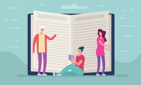 Distance education concept. Vector illustration with people beside open book. Element for education and learning designのイラスト素材