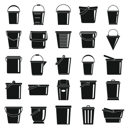 Buckets black simple icons setのイラスト素材