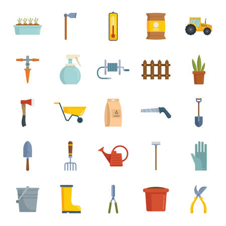 Vector Gardening instruments flat icons collection isolated on whiteのイラスト素材